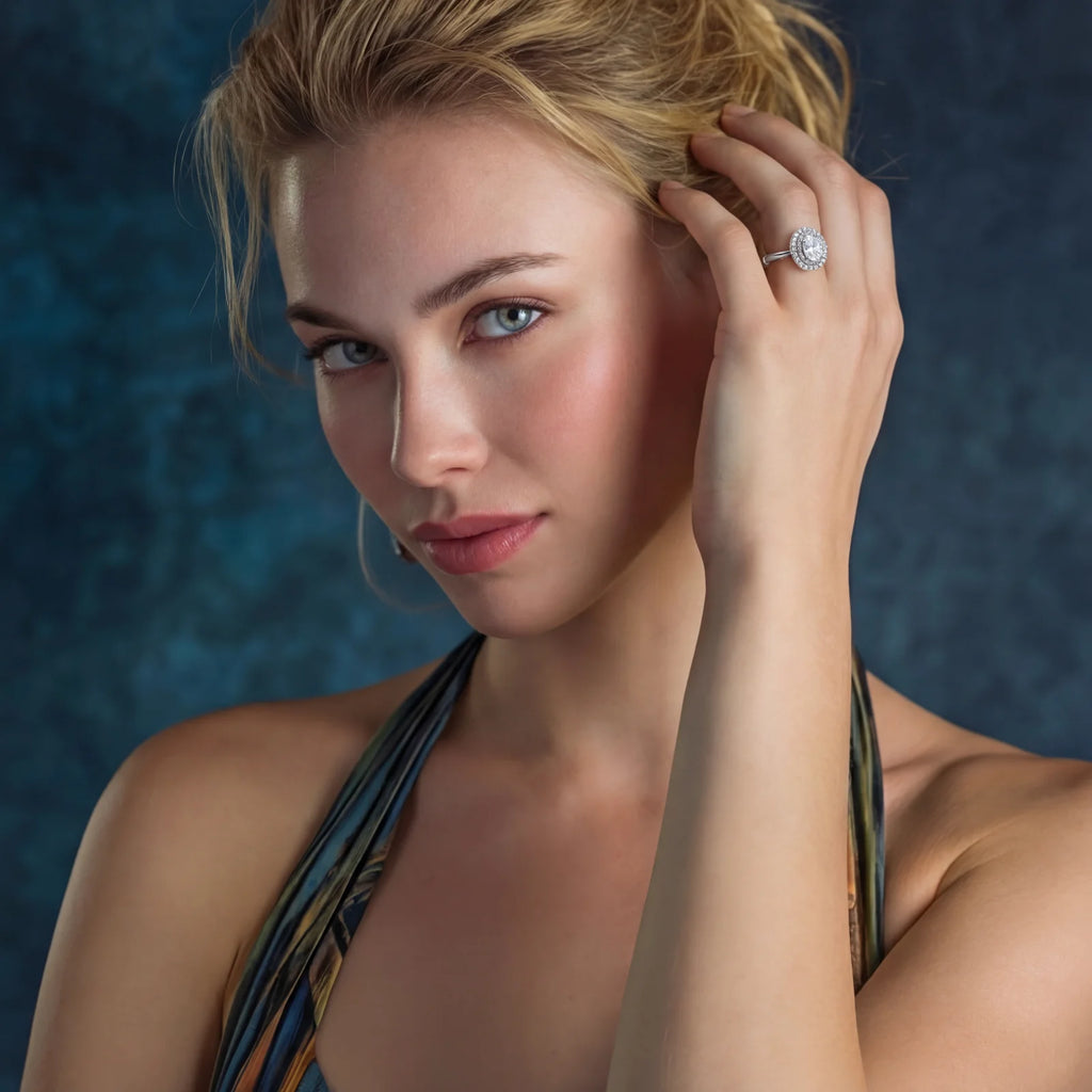 Anillo de Promesa con Doble Halo de Moissanita