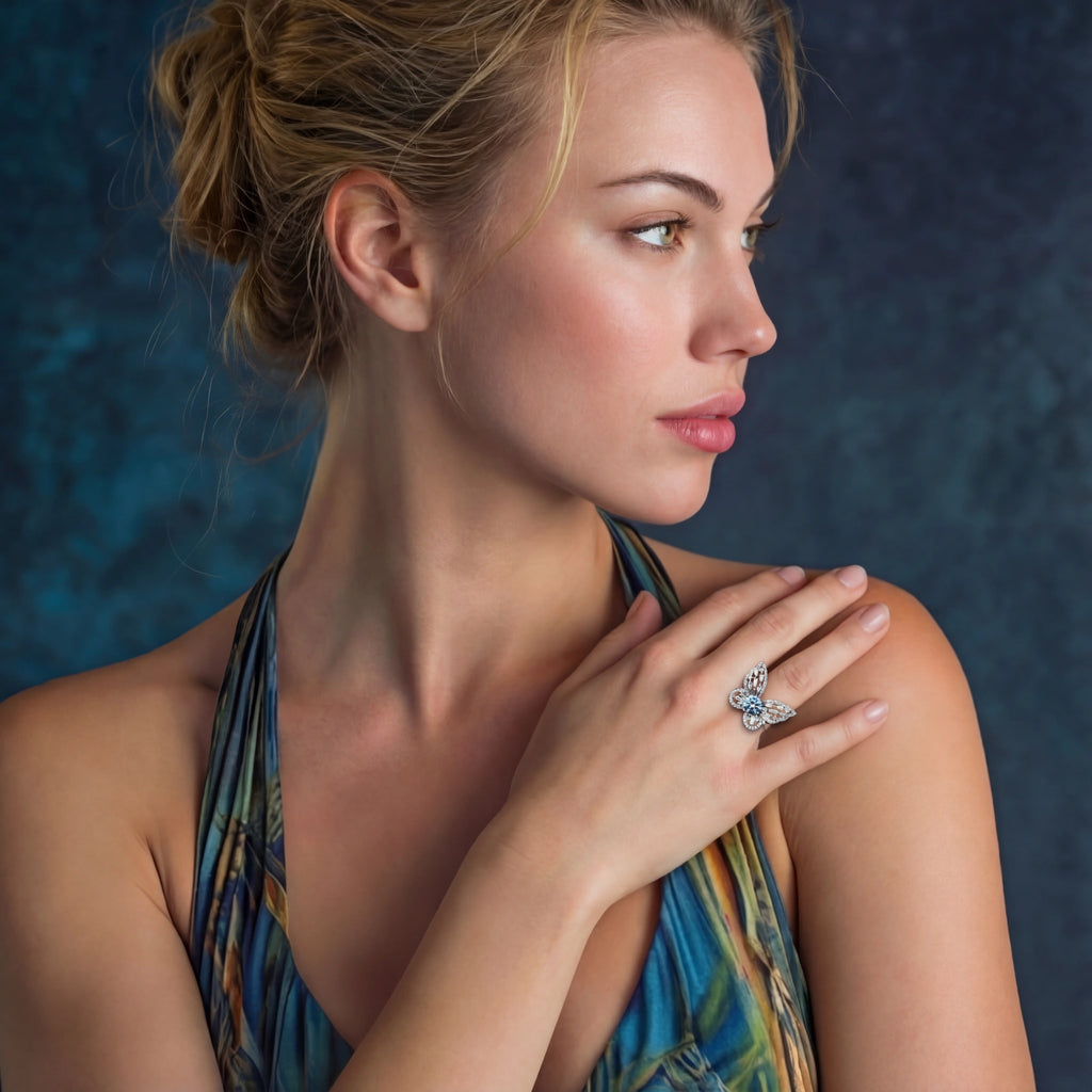 Anillo de Moissanita Mariposa Azul