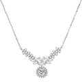 Elegant sterling silver necklace featuring intricate wing-like design with brilliant moissanite stones on neutral background.